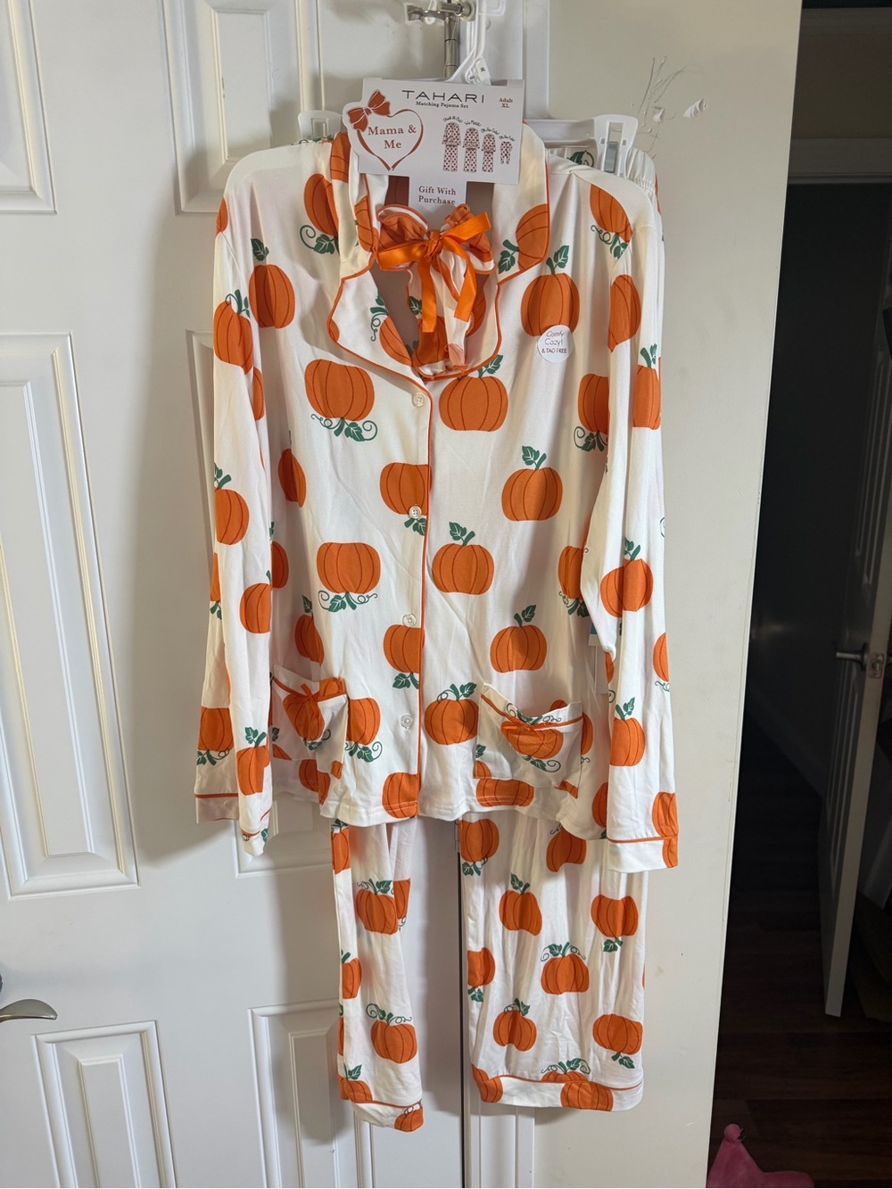 Tahari Mama & Me Womens Halloween Pumpkin Pajama Set Size XL